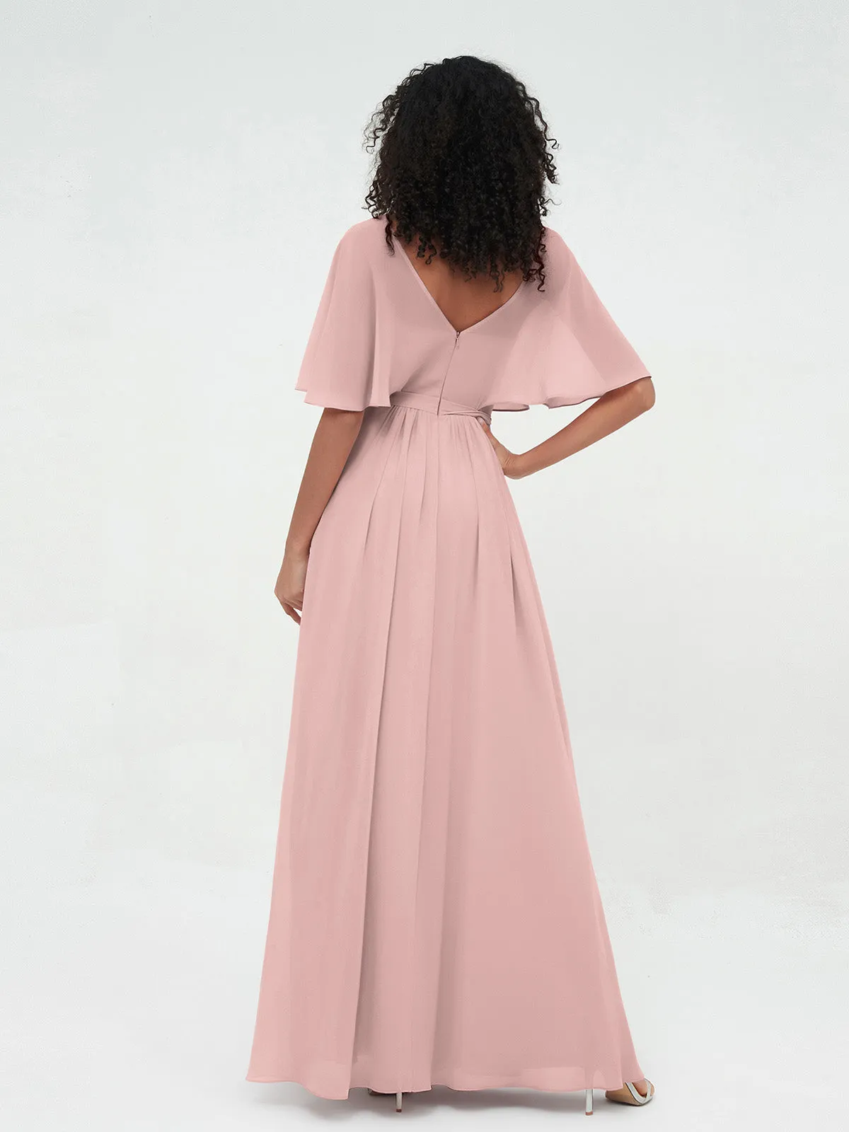 Illusion Sweetheart Neck Chiffon Max Dresses-Dusty Rose