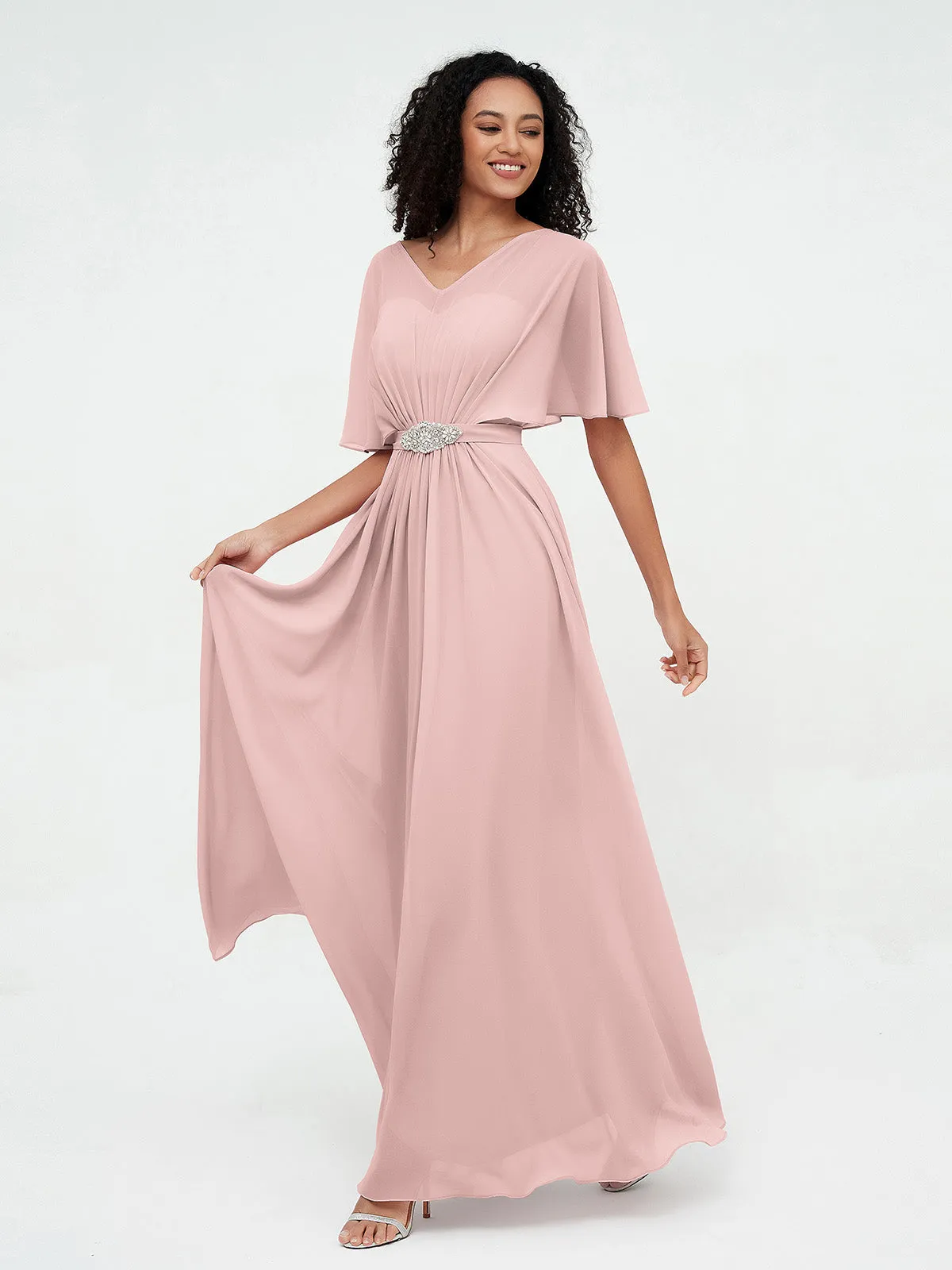 Illusion Sweetheart Neck Chiffon Max Dresses-Dusty Rose