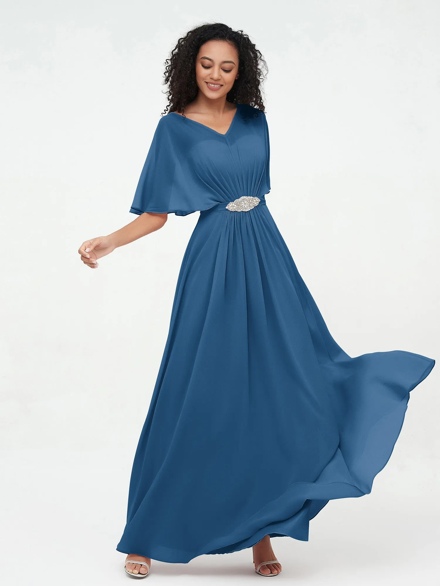 Illusion Sweetheart Neck Chiffon Max Dresses-Ink Blue Plus Size