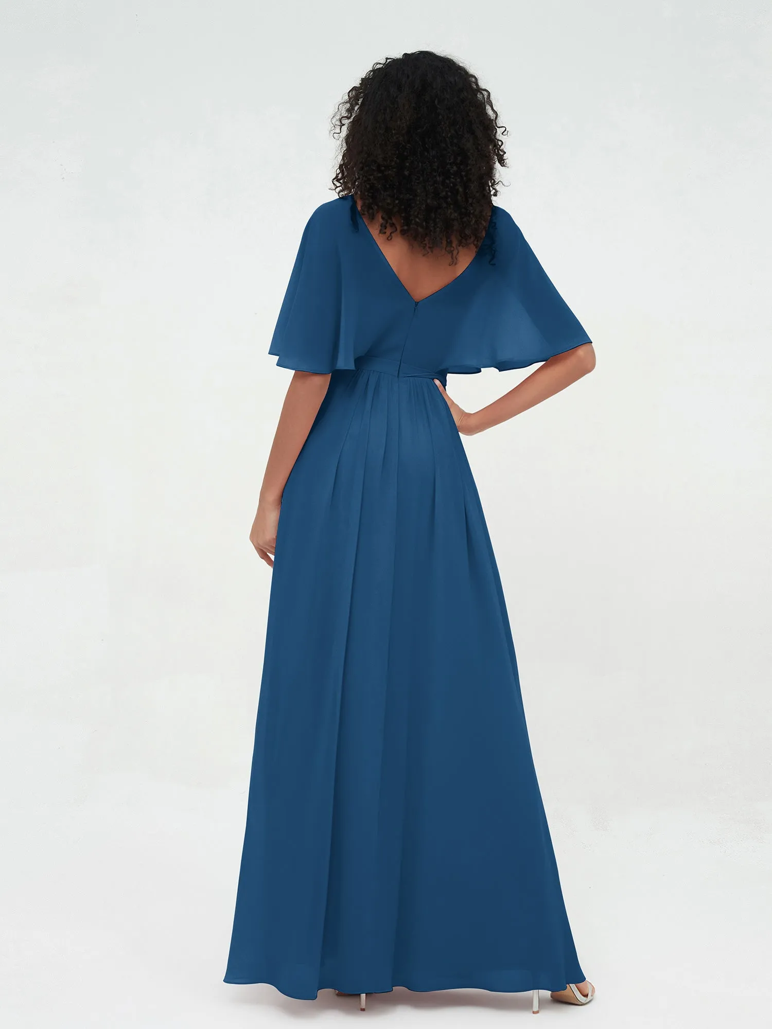 Illusion Sweetheart Neck Chiffon Max Dresses-Ink Blue Plus Size