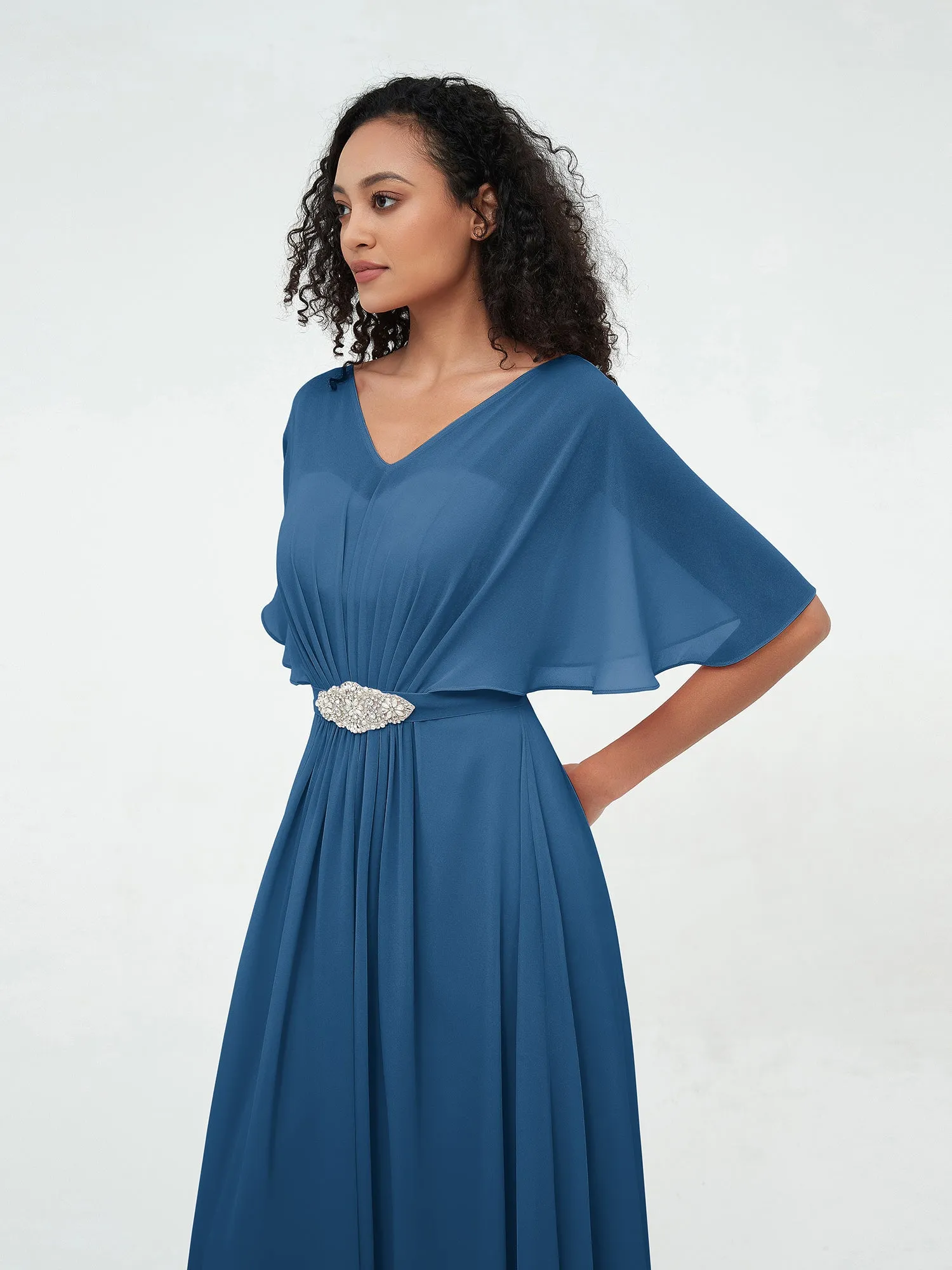 Illusion Sweetheart Neck Chiffon Max Dresses-Ink Blue Plus Size