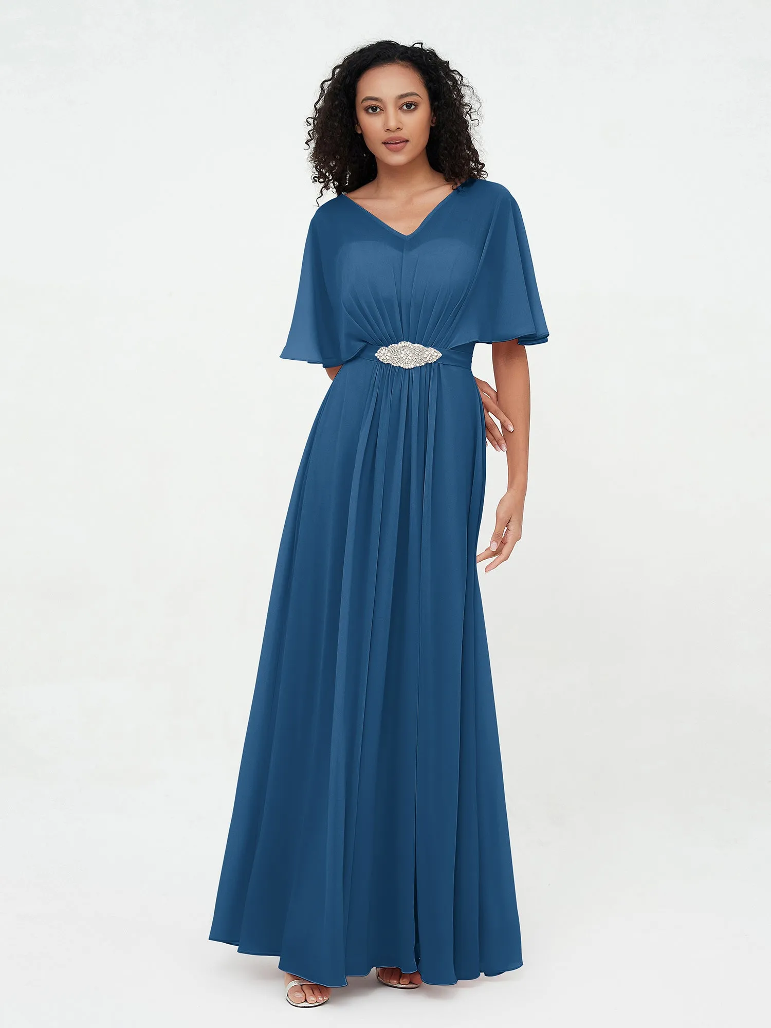 Illusion Sweetheart Neck Chiffon Max Dresses-Ink Blue Plus Size
