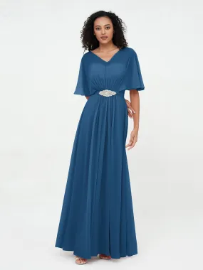 Illusion Sweetheart Neck Chiffon Max Dresses-Ink Blue Plus Size