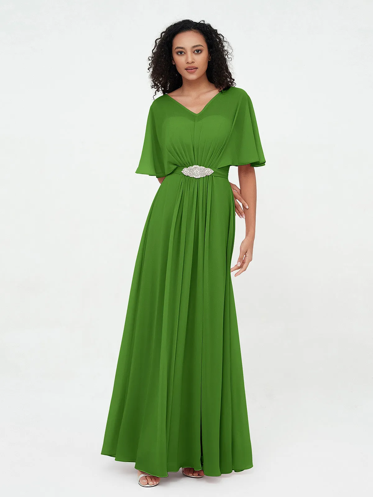 Illusion Sweetheart Neck Chiffon Max Dresses-Moss