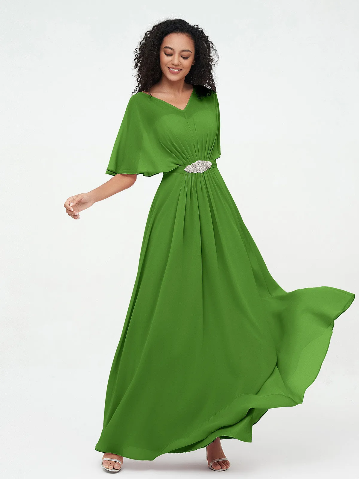 Illusion Sweetheart Neck Chiffon Max Dresses-Moss