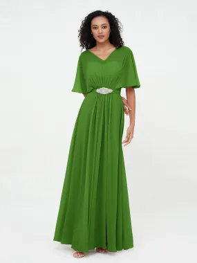 Illusion Sweetheart Neck Chiffon Max Dresses-Moss