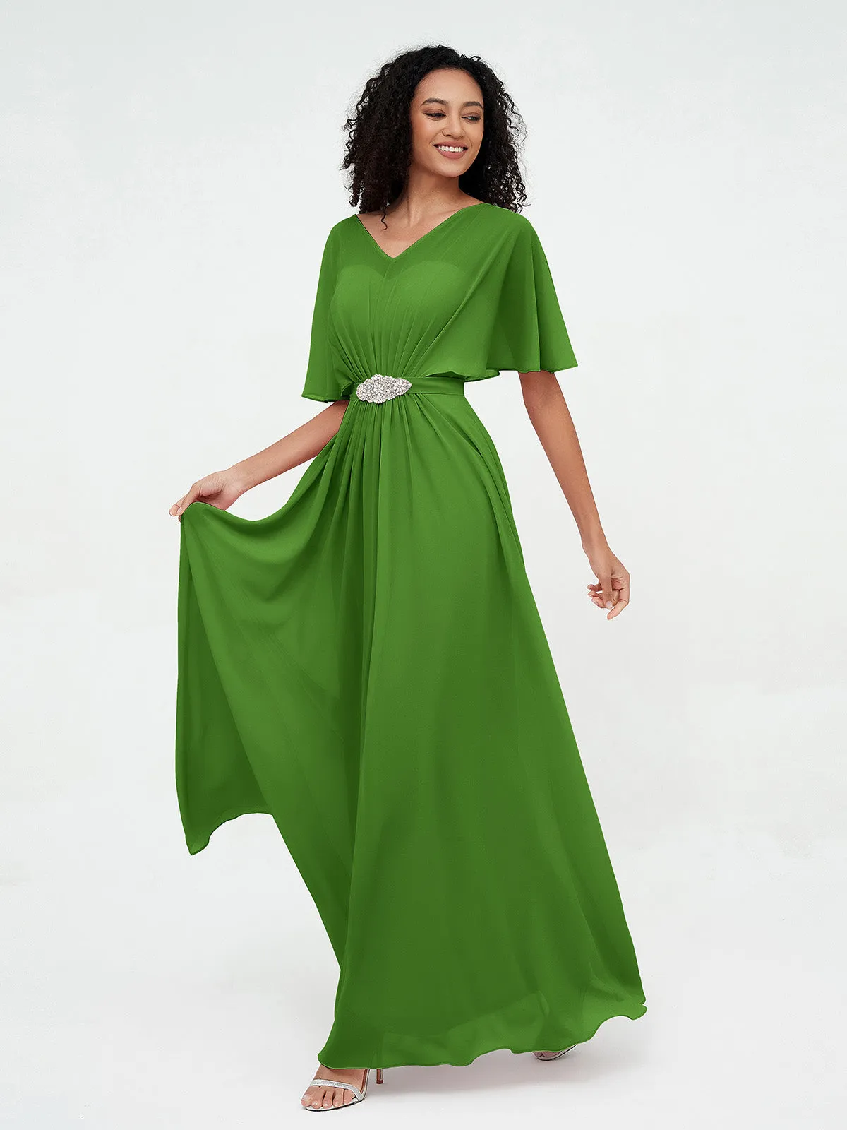 Illusion Sweetheart Neck Chiffon Max Dresses-Moss