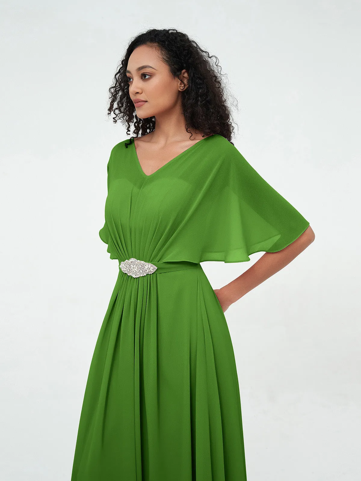 Illusion Sweetheart Neck Chiffon Max Dresses-Moss