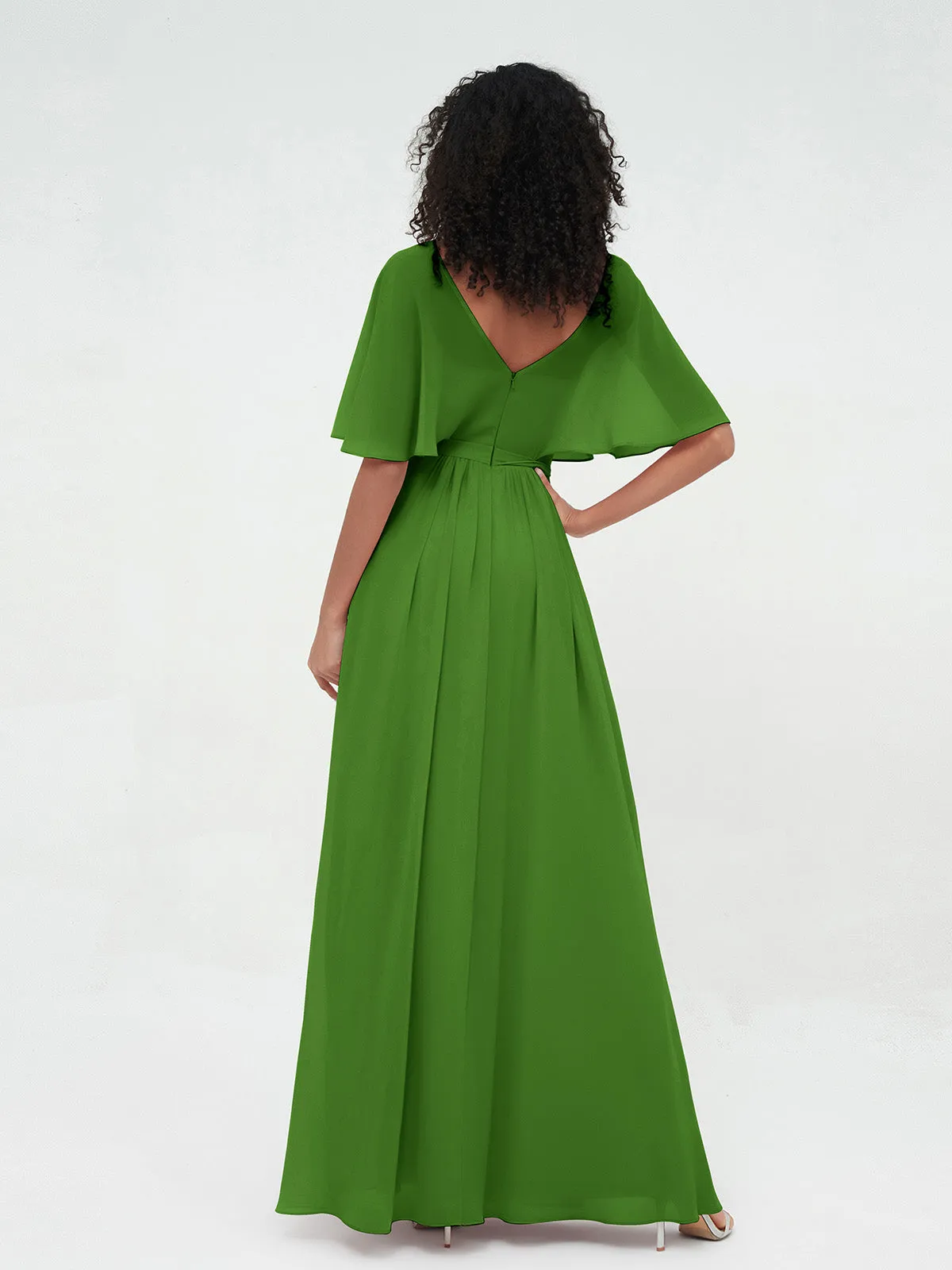 Illusion Sweetheart Neck Chiffon Max Dresses-Moss