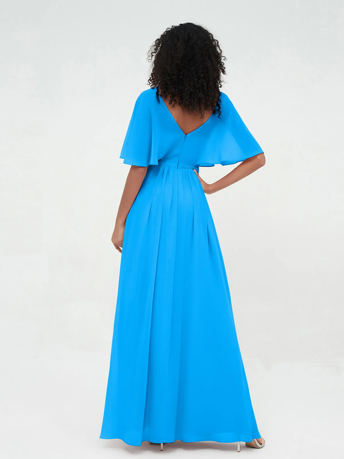 Illusion Sweetheart Neck Chiffon Max Dresses-Ocean Blue