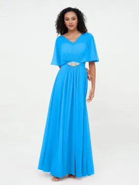 Illusion Sweetheart Neck Chiffon Max Dresses-Ocean Blue