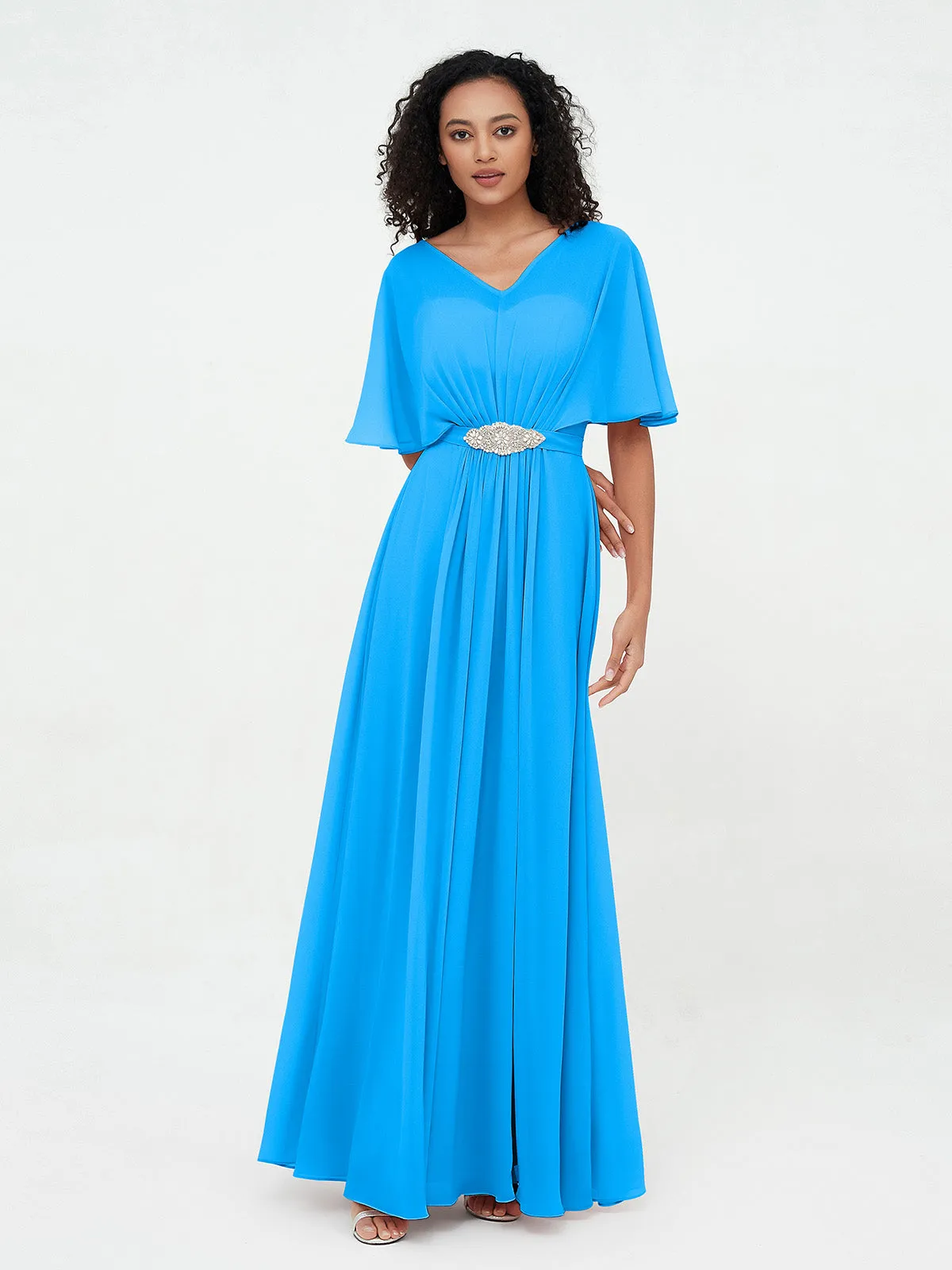 Illusion Sweetheart Neck Chiffon Max Dresses-Ocean Blue