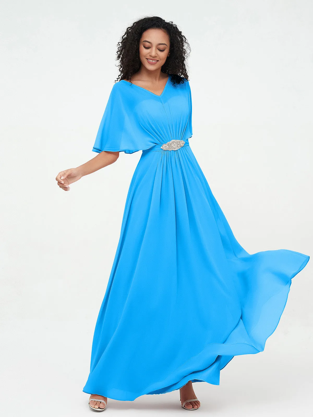 Illusion Sweetheart Neck Chiffon Max Dresses-Ocean Blue