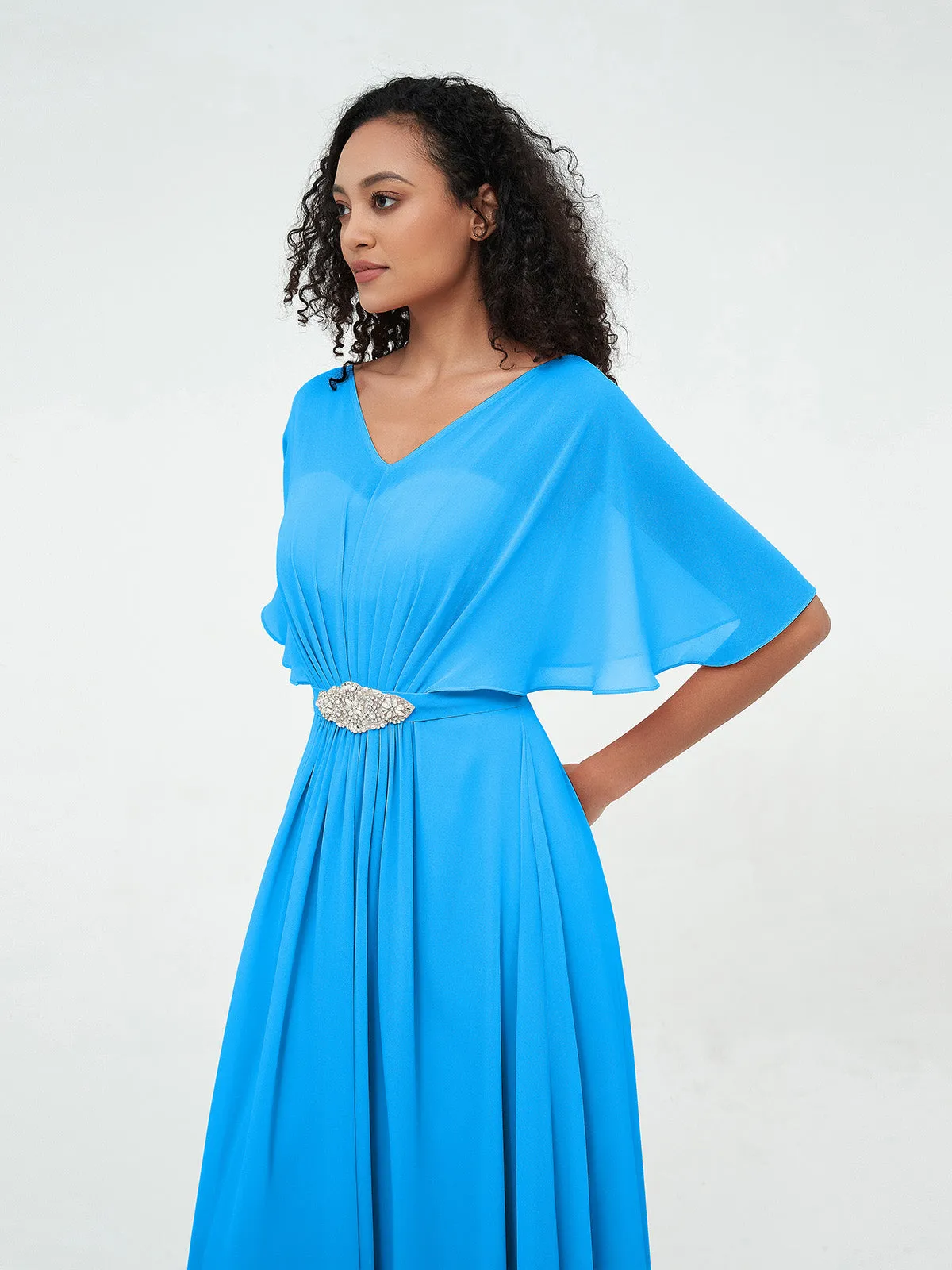 Illusion Sweetheart Neck Chiffon Max Dresses-Ocean Blue