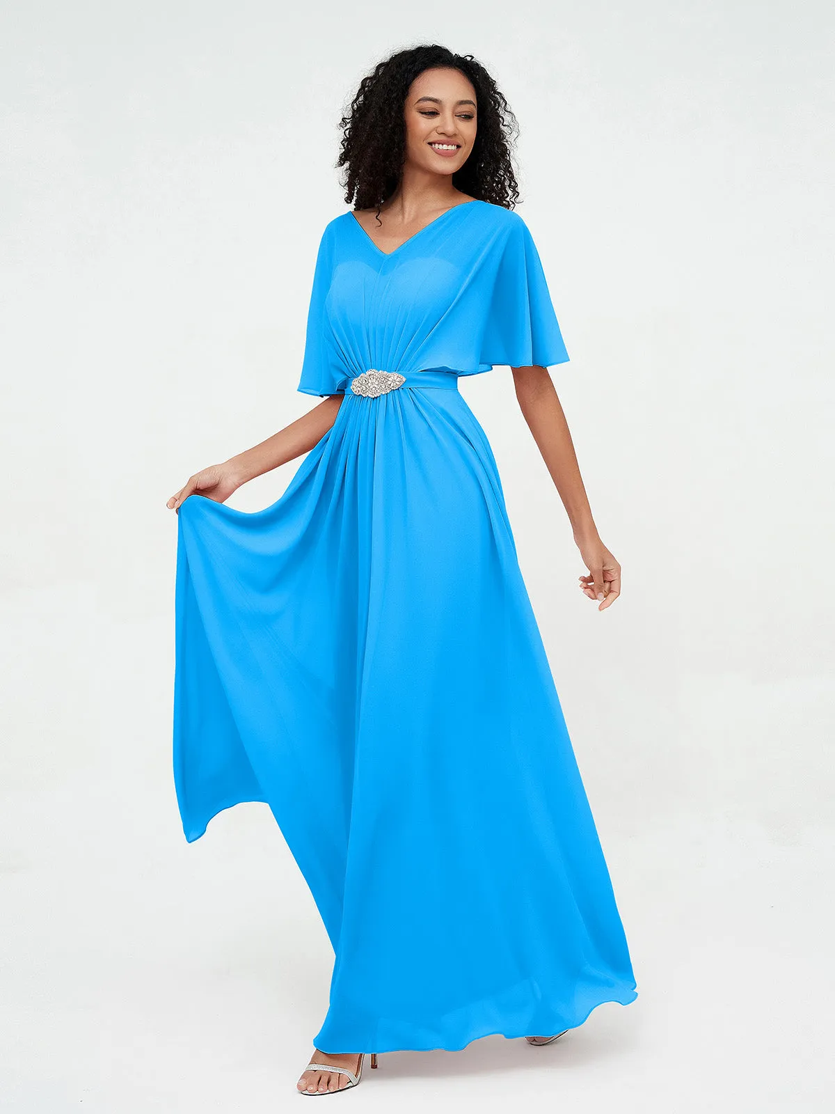 Illusion Sweetheart Neck Chiffon Max Dresses-Ocean Blue