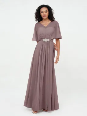 Illusion Sweetheart Neck Chiffon Max Dresses-Vintage Mauve