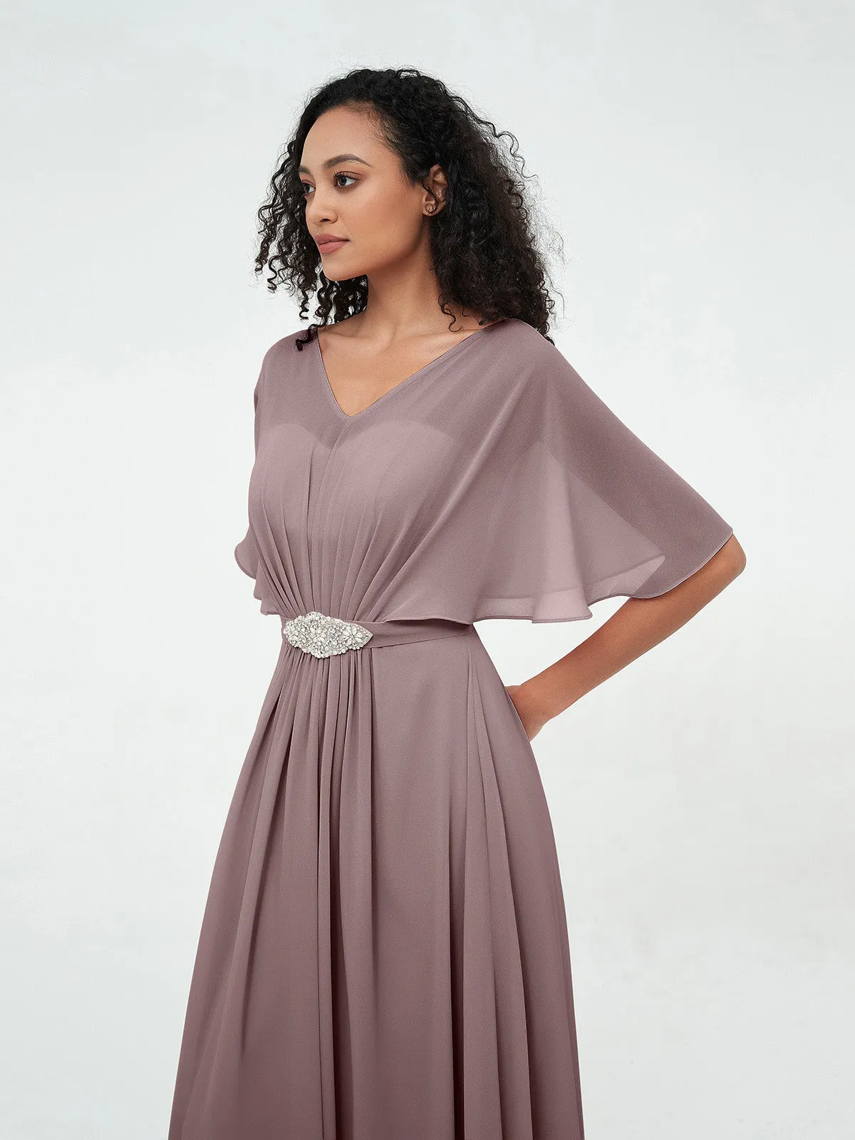 Illusion Sweetheart Neck Chiffon Max Dresses-Vintage Mauve