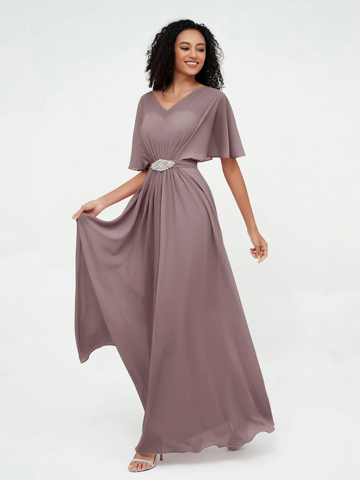 Illusion Sweetheart Neck Chiffon Max Dresses-Vintage Mauve