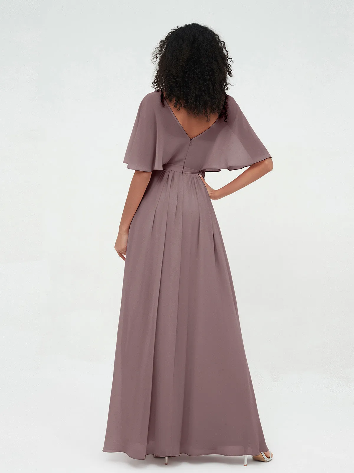 Illusion Sweetheart Neck Chiffon Max Dresses-Vintage Mauve