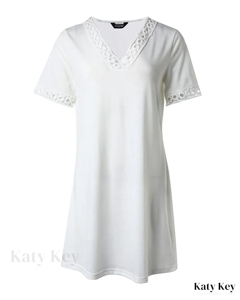 KatyKey - Chic Hollowed-Out Patchwork Casual Dress