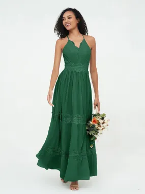 Lace and Chiffon Tiered Skirt Boho Dresses-Dark Green Plus Size