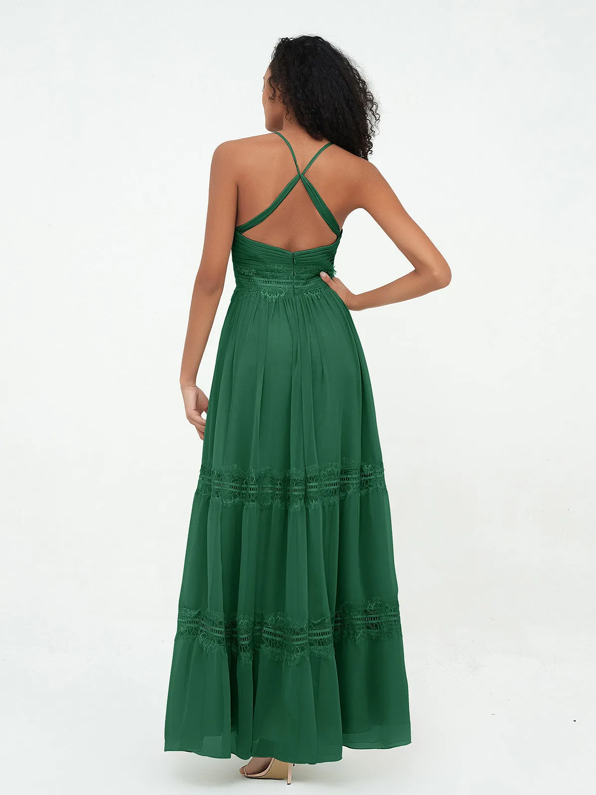 Lace and Chiffon Tiered Skirt Boho Dresses-Dark Green Plus Size
