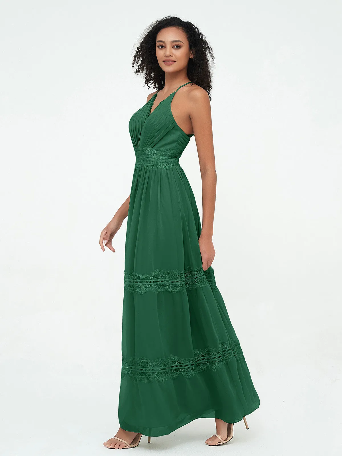 Lace and Chiffon Tiered Skirt Boho Dresses-Dark Green Plus Size