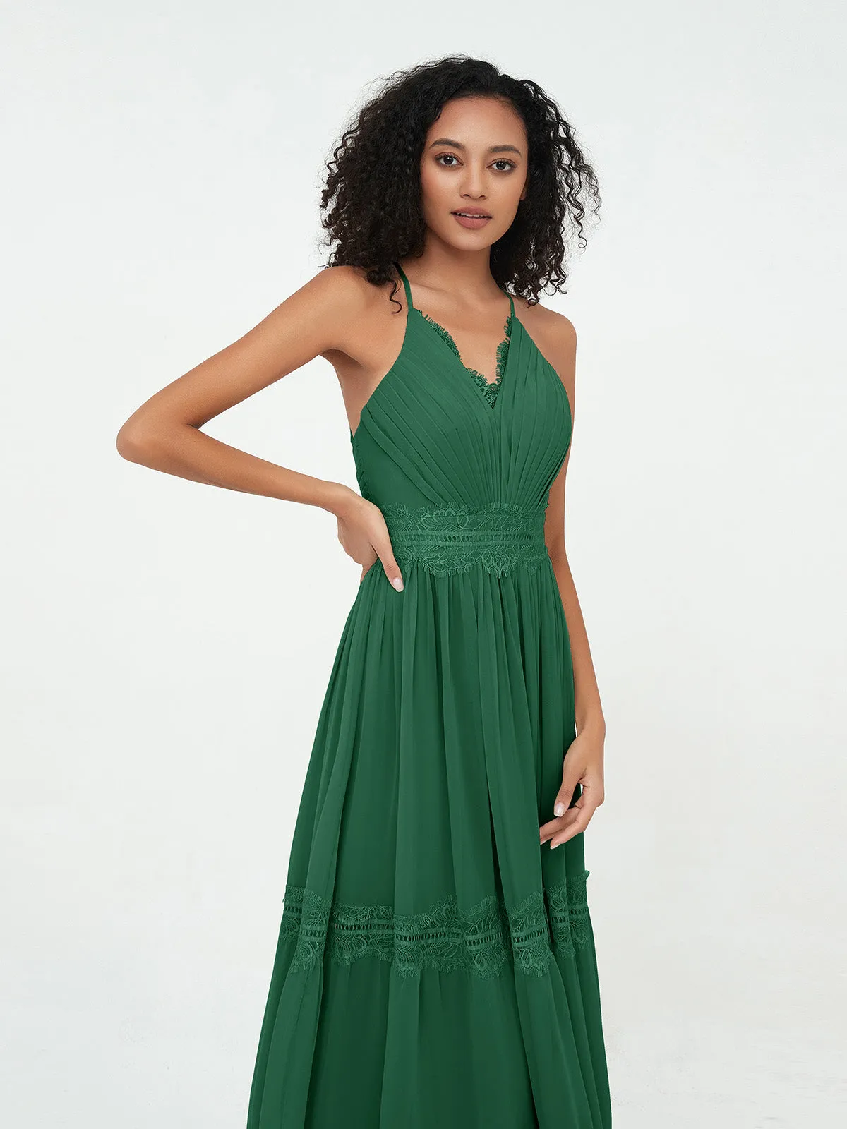 Lace and Chiffon Tiered Skirt Boho Dresses-Dark Green Plus Size