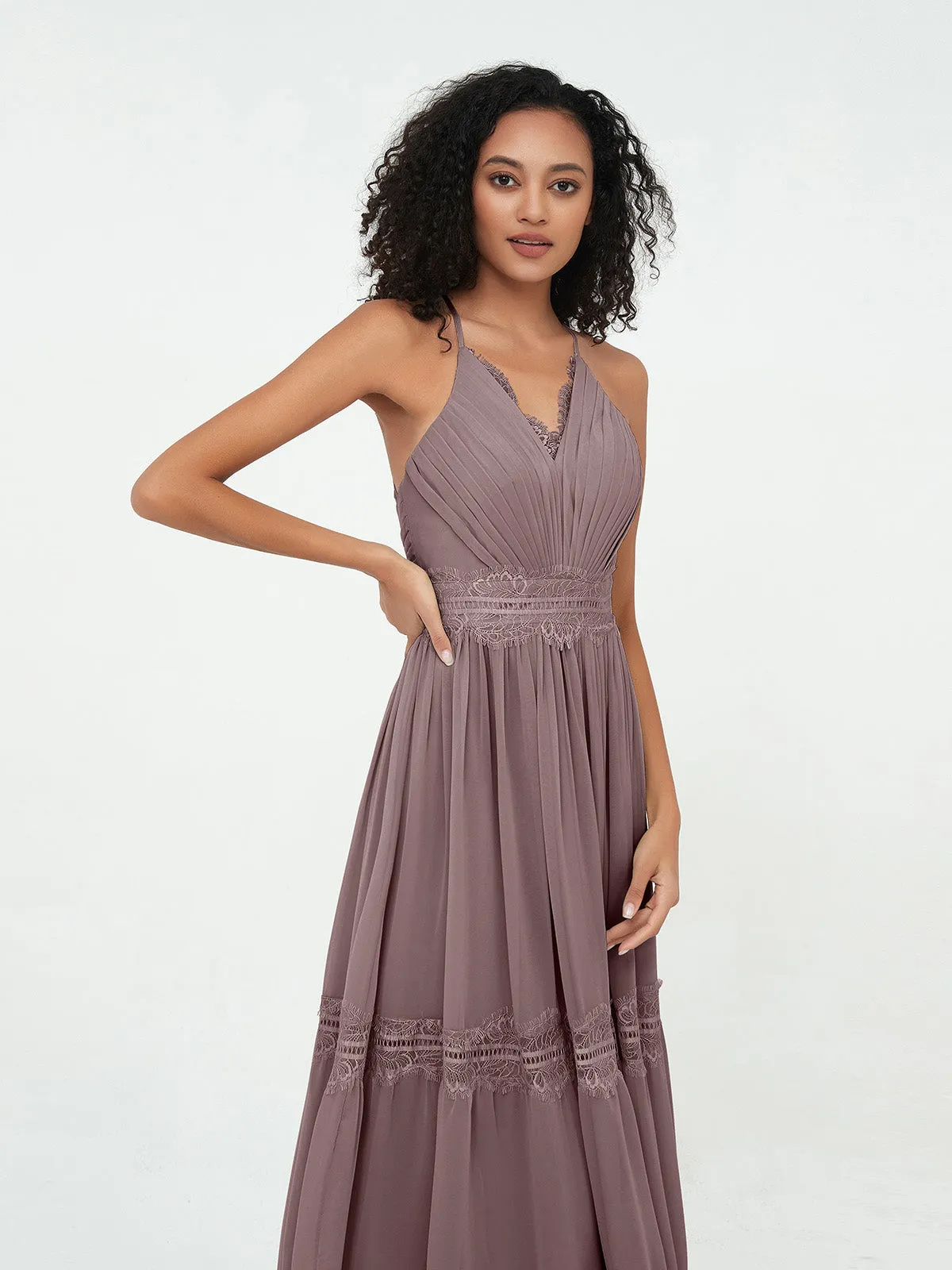 Lace and Chiffon Tiered Skirt Boho Dresses-Vintage Mauve Plus Size