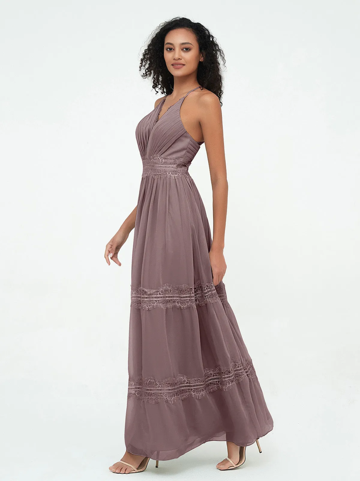 Lace and Chiffon Tiered Skirt Boho Dresses-Vintage Mauve Plus Size