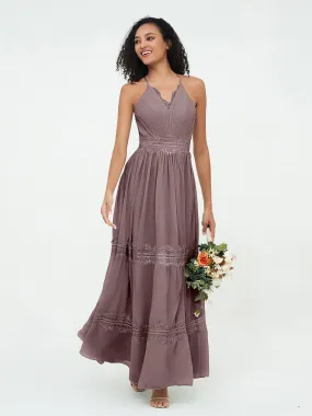Lace and Chiffon Tiered Skirt Boho Dresses-Vintage Mauve Plus Size
