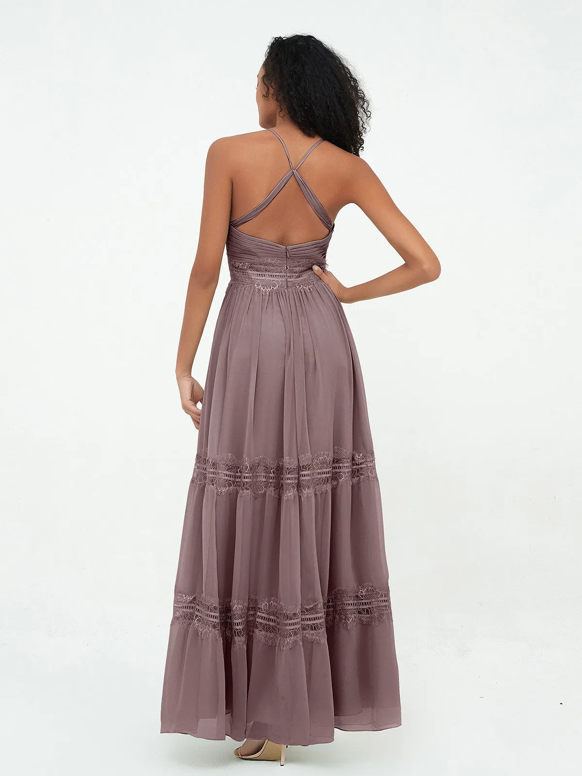 Lace and Chiffon Tiered Skirt Boho Dresses-Vintage Mauve Plus Size