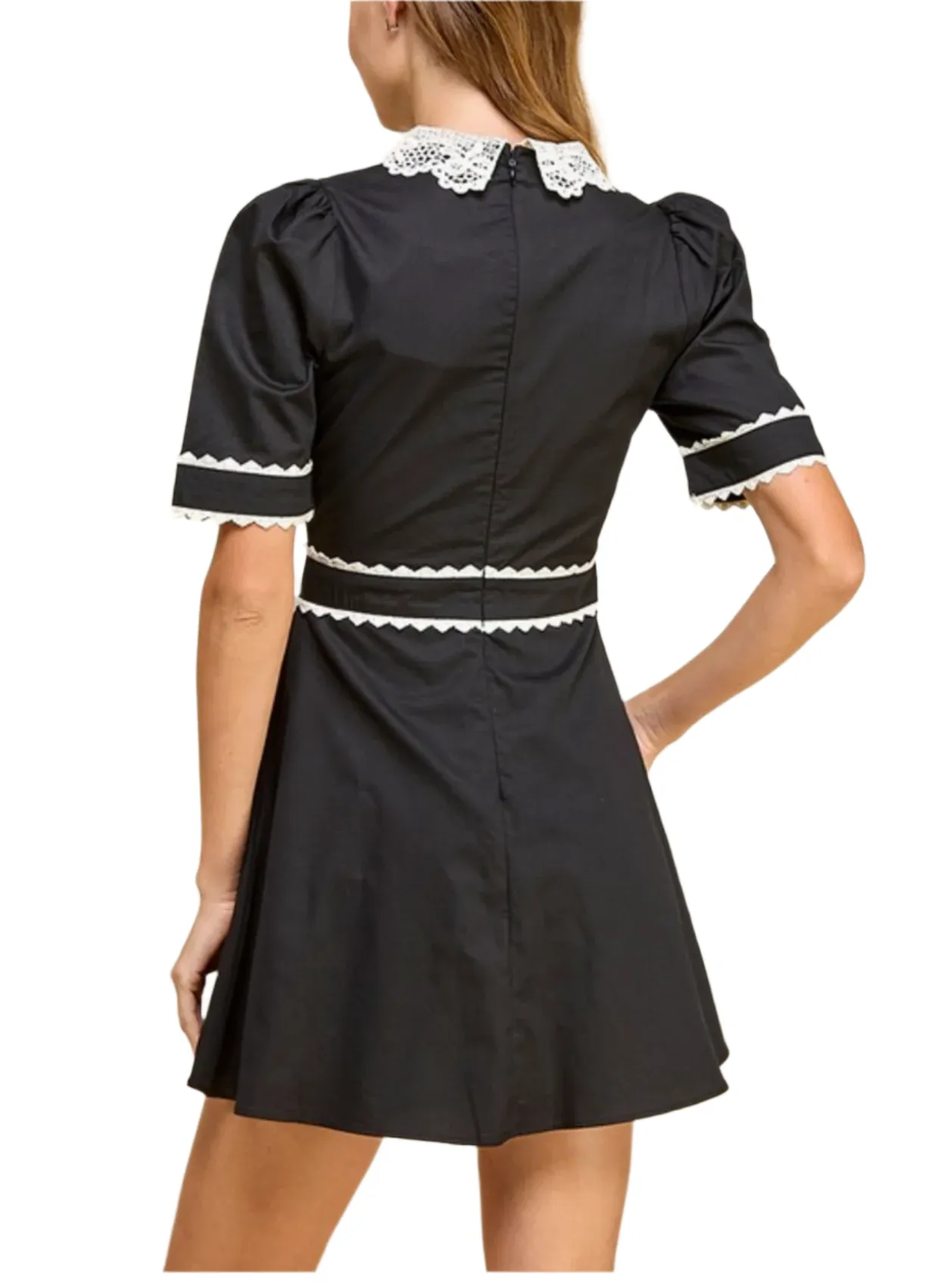 Lace En Point Collared Mini Dress