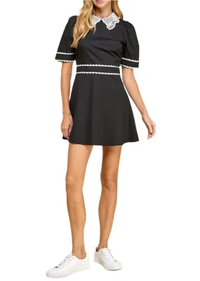 Lace En Point Collared Mini Dress