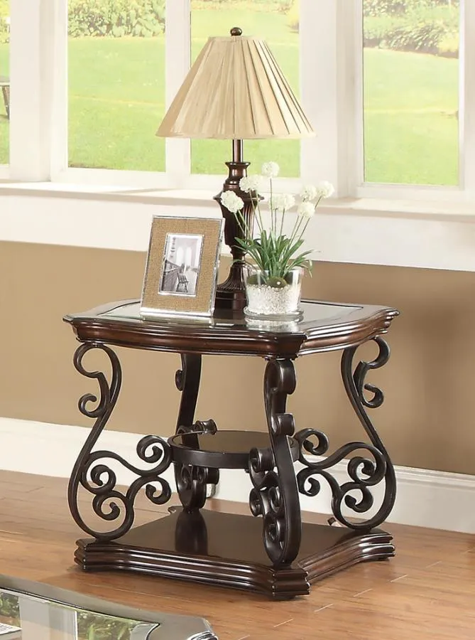 Laney 1-shelf Glass Top Rectangular End Table - Deep Merlot