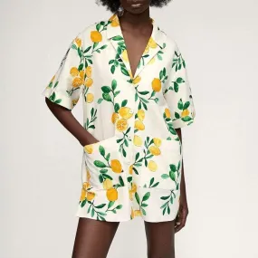 LEMON PRINT LOOSE CASUAL MINI DRESS