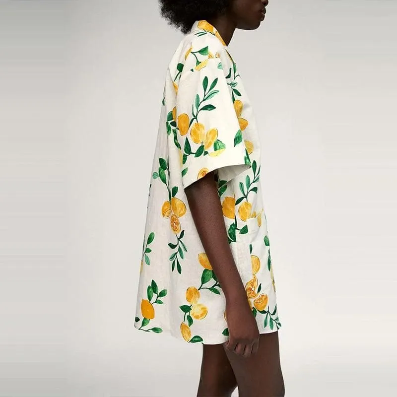 LEMON PRINT LOOSE CASUAL MINI DRESS