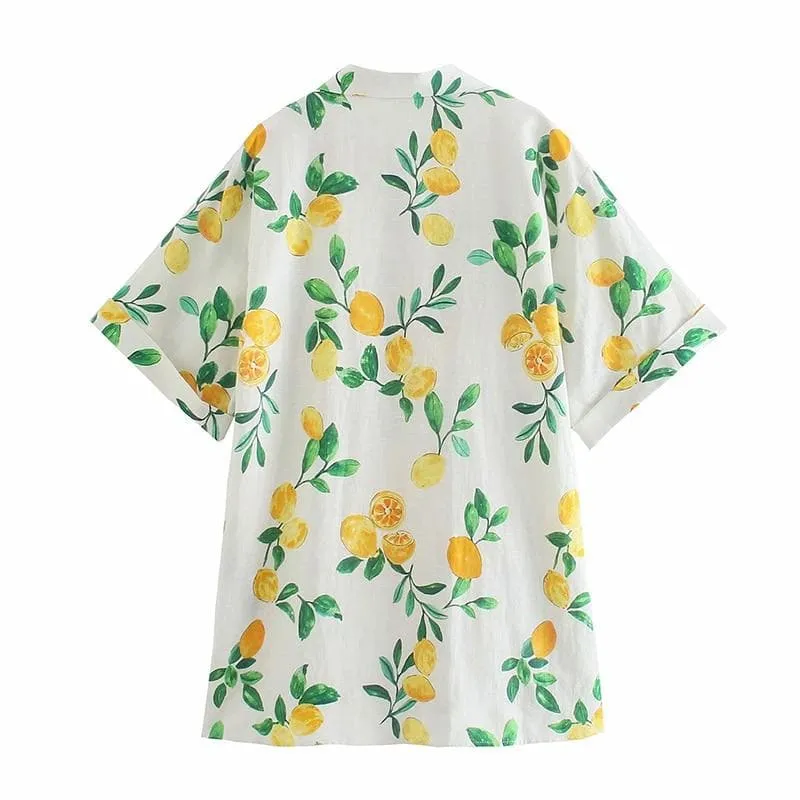 LEMON PRINT LOOSE CASUAL MINI DRESS