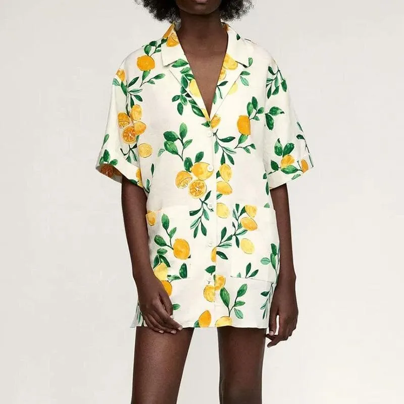 LEMON PRINT LOOSE CASUAL MINI DRESS
