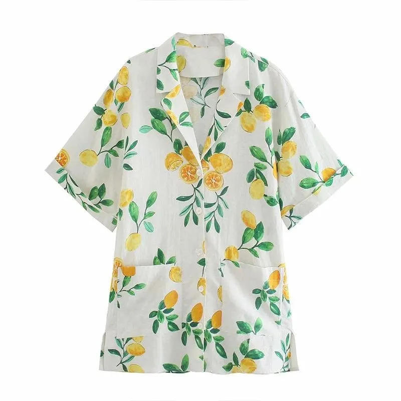 LEMON PRINT LOOSE CASUAL MINI DRESS