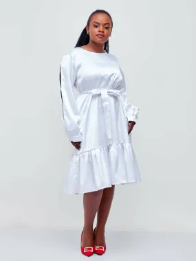 Lizola Fancy Silk with Hand Sleeve Dress - White