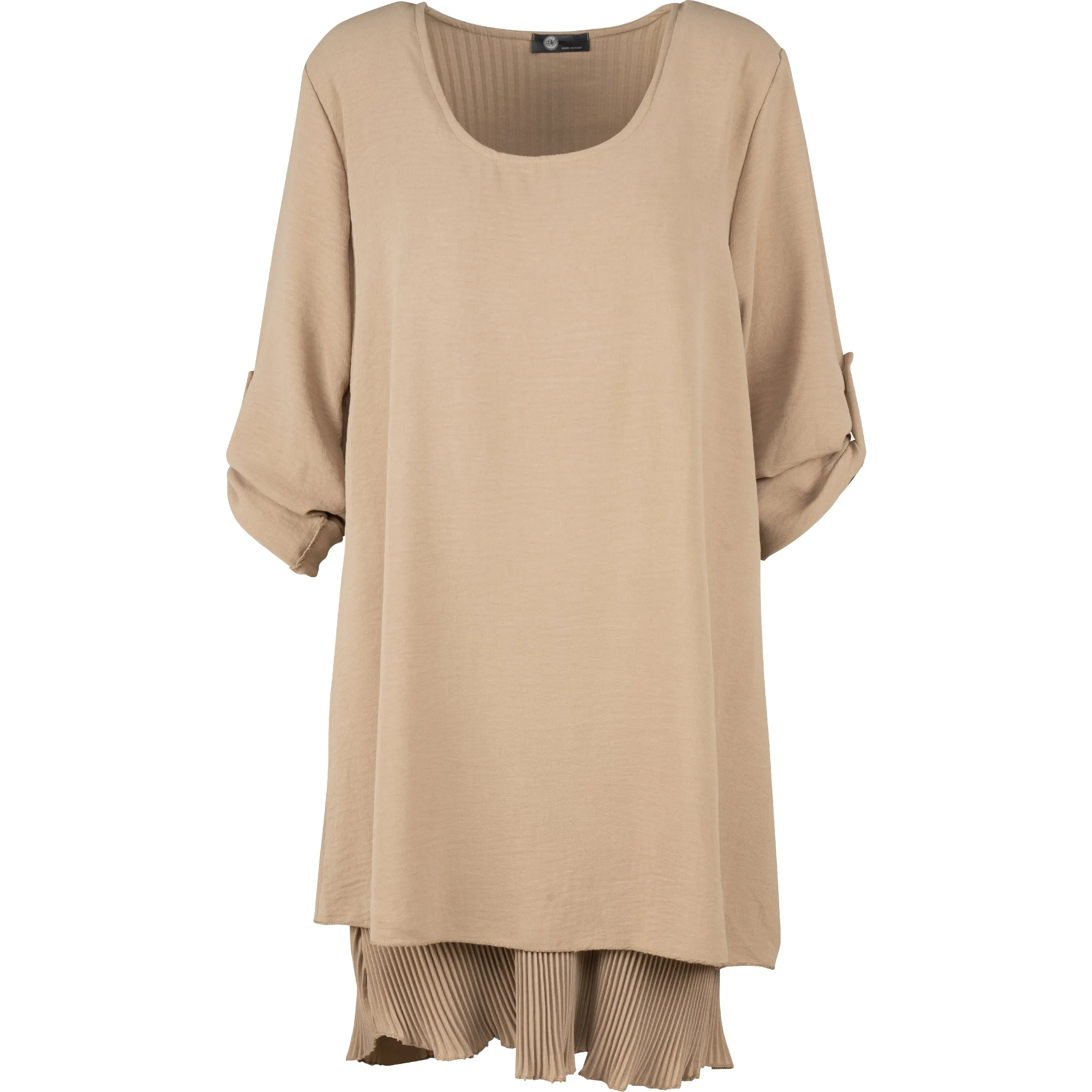 M Made in Italy – Scoop Neckline Woven Dress With Rollable Long Sleeves