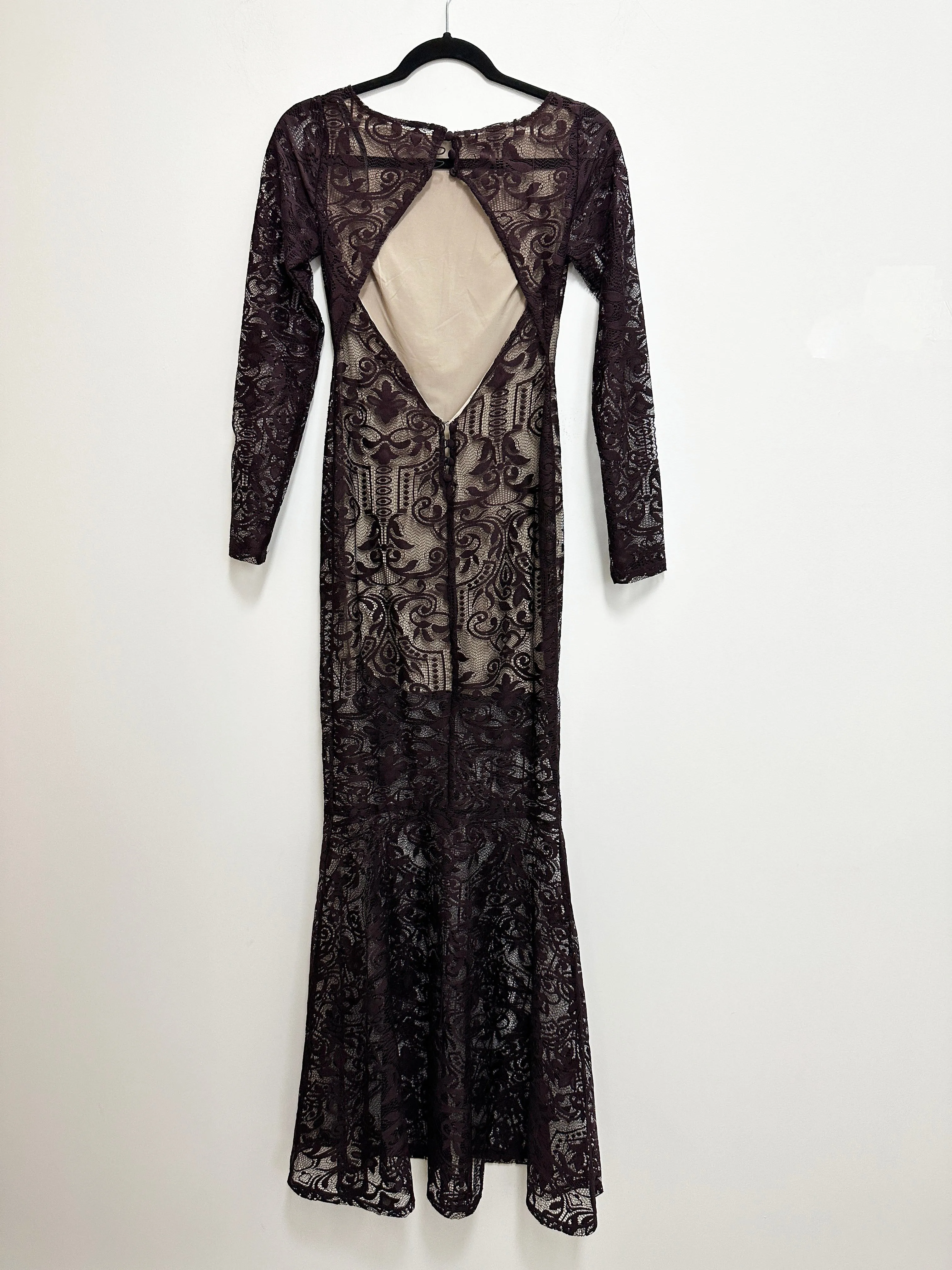 Maroon Lace Long Evening Gown