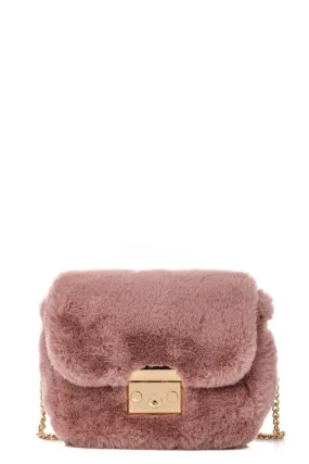 Metallic Lock Faux Fur Clutch Bag