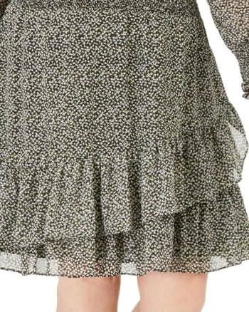 Michael Kors Women's Plus Printed Ruffled Smocked Dress Green Size 3X | Green