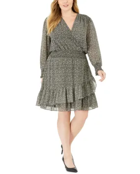 Michael Kors Women's Plus Printed Ruffled Smocked Dress Green Size 3X | Green