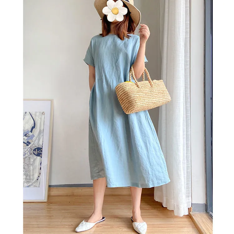 Minimalist Art Loose Slim-Look Dress Women Summer Plus Size Mid-Length Dress