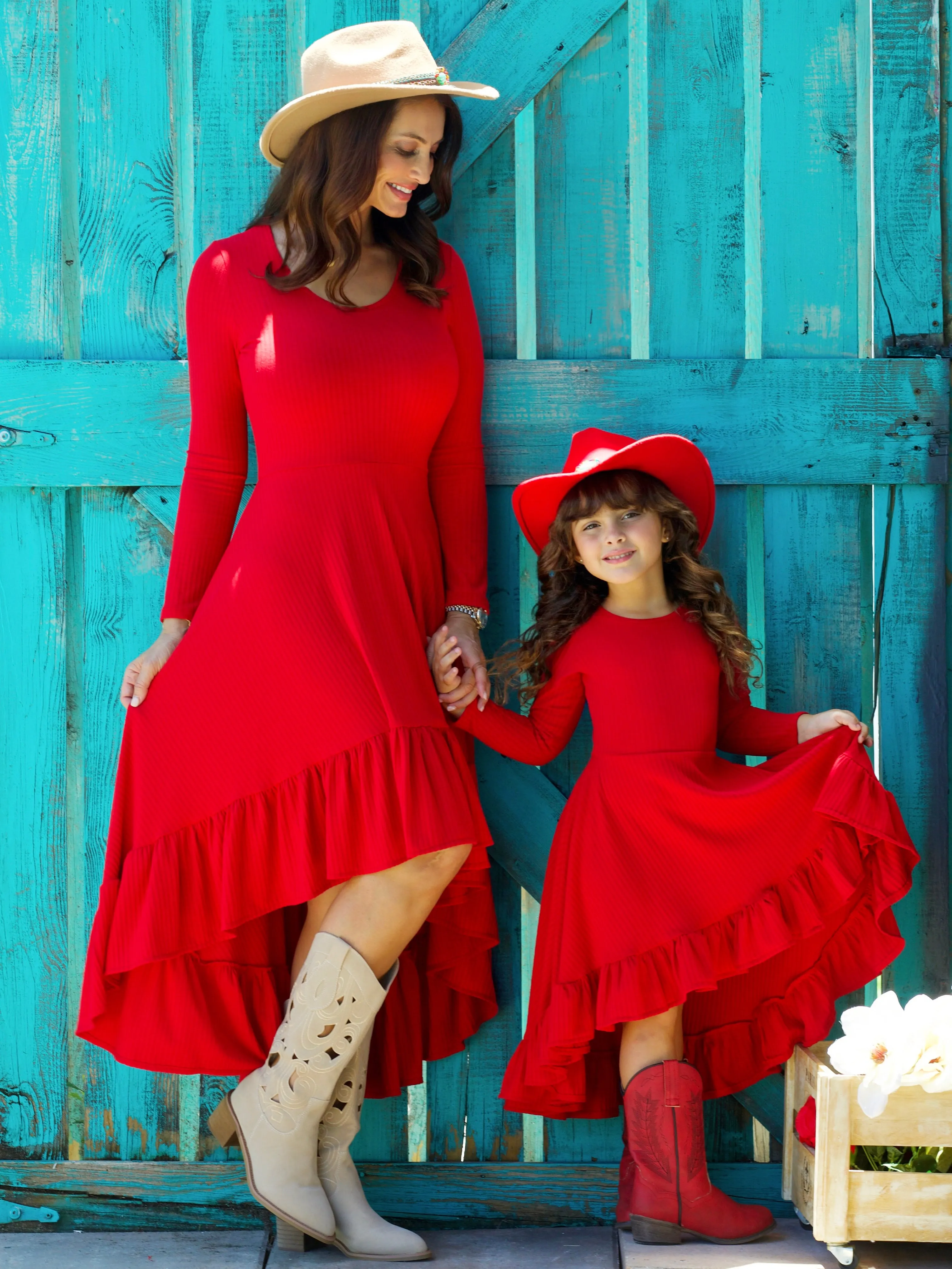 Mommy and Me Ruffled Rib Hi-Lo Twirl Dress
