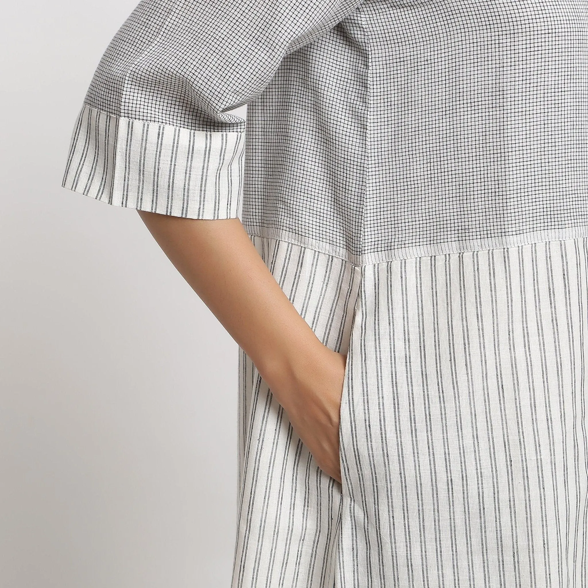 Off- White Handspun Cotton Knee Length Shift Dress