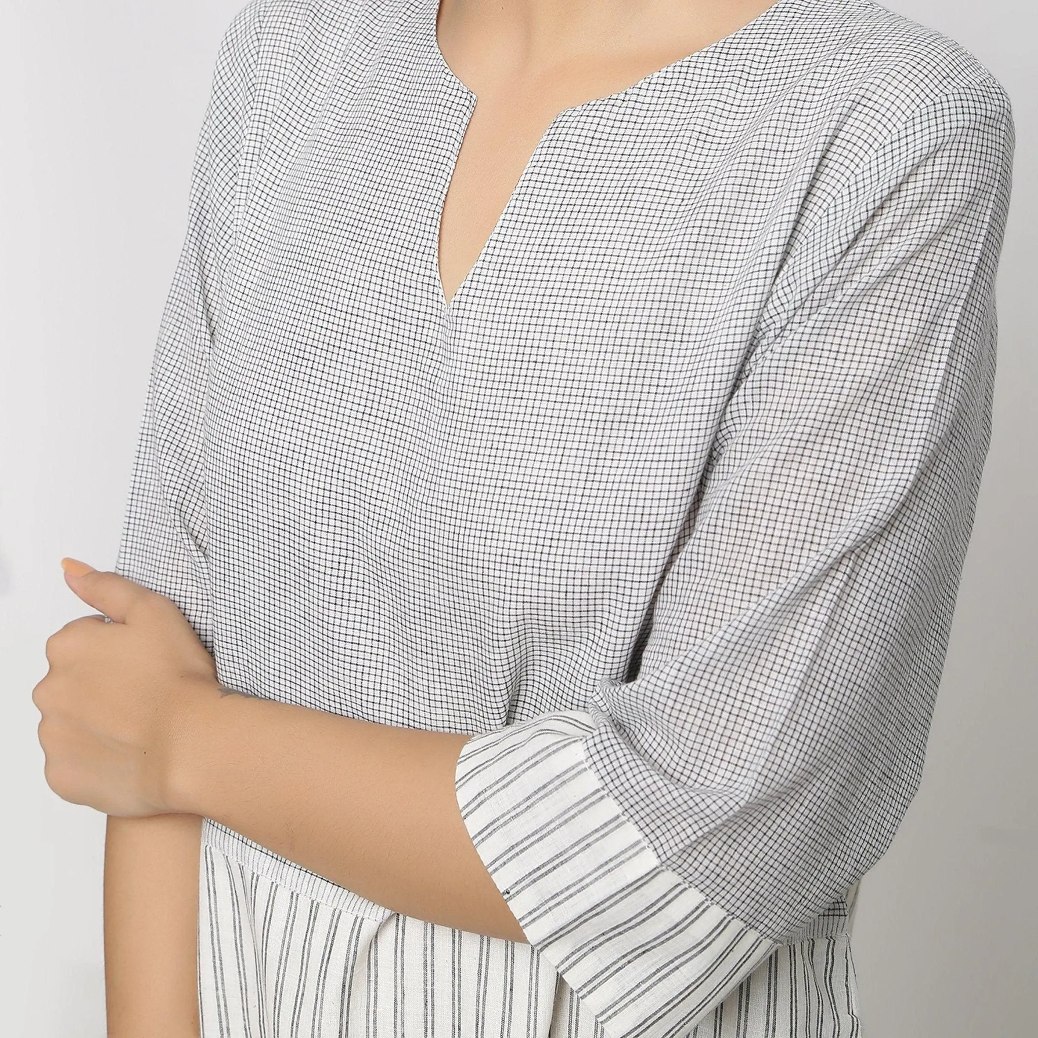 Off- White Handspun Cotton Knee Length Shift Dress